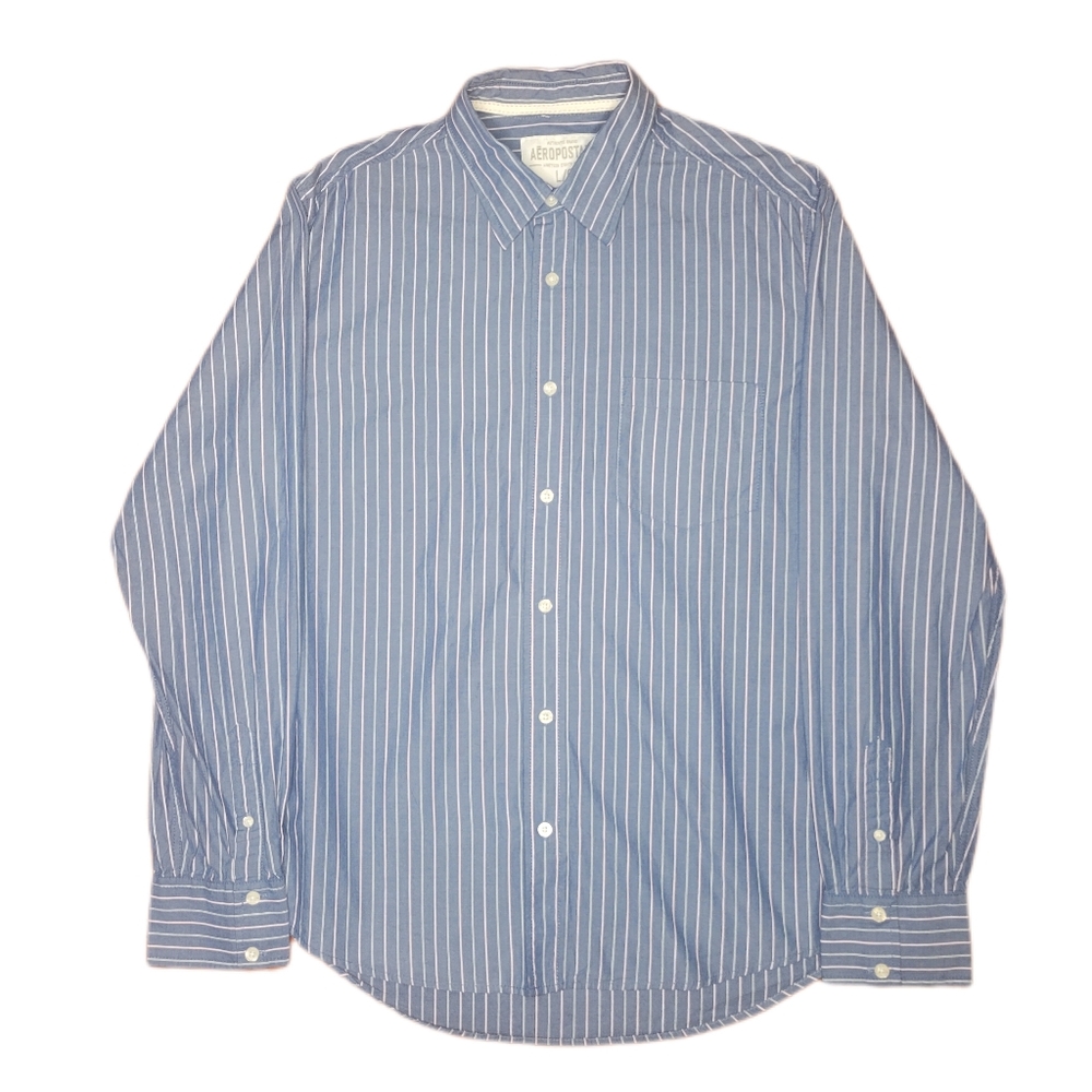 Aeropostale Blue Striped Casual Button Down Shirt Size L
